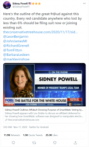 Sydney Powell - Every red candidate who lost by less than 6% should be filing suit or joining an existing suit