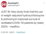 New Study finds that the use of hydroxychloroquine and azithromycin improved survival of ventilated covid-19 patients by nearly 200%