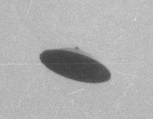 A close up of the craft in the McMinnville UFO photo