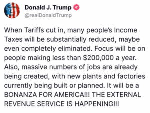 President Trump's Truth Social post about the impact of tariffs on income tax. Bad news for the Trump haters.